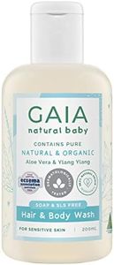 GAIA Natural Baby Hair & Body Wash | Certified Natural | Suitable for Newborns | Sensitive Skin formula | organic Aloe Vera | Soap Free | Perfume Free | Gentle Baby Wash | Australian Made - 200ml