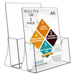 ROSSHINE A5 Leaflet Holder, Crystal Clear Acrylic Brochure Holder 2 Pack, Freestanding Menu Flyer Perspex Display Sands for Magazine Business Card Literature Pamphlet Booklets Menu