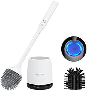 Toilet Scrubber, Silicone Toilet Brushes for Bathroom with Holder, Toilet Brush Cleaner Set with 2 Brush Heads, Good Papa Electric Toilet Brush, Floor Standing, Wall Mounted without Drilling