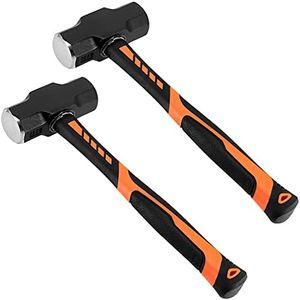 2 Pack 4 lb Small Sledge Hammer, 4 Pound Mini Sledge Hammer, Steel Head and 12 Inch Long Shock-Resistant Fiberglass Handle, Heavy Duty Stoning Hammer Club Hammer
