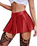 Avidlove Womens Leather Short Skirt Slutty Lingerie for Women Role Playing Costume Matte Dark Red