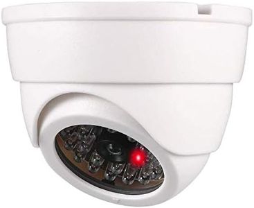 Dummy Fake Security Dome Camera Simulated Surveillance Cameras for Home & Business Security Outdoor/Indoor use with Flashing Red LED Light & Security Alert Sticker, Battery Powered, White