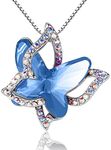 GEMMANCE Butterfly Crystal Necklace with Light Sapphire Blue Birthstone for March and December, Silver-Tone, 18”+2” Chain