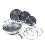 HexClad 7-Piece Hybrid Stainless Steel Cookware Set with Lids and Wok - Induction Ready, Easy to Clean Non Stick Fry Pan with Covers