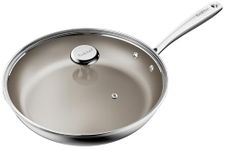 Redchef Frying Pan with Lid, Non Teflon Frying Pan for Induction, Titanium Egg Pans, Long-Lasting Stainless Steel Wok Skillet for All Stoves, Non PFAS PFOA & PTFE, Dishwasher Oven Safe Pan, 11.5 Inch