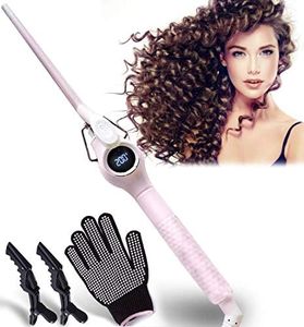 Dee Banna Pinzas para rizar, de 9 mm, rizador de barril de cerámica turmalina con pantalla de temperatura ajustable (140 ℃ -200 ℃), rizador fino para cabello largo y corto, contiene 1 guante y 2 clips