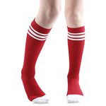 juDanzy Tall Knee High Sport Socks with Stripes and Anti-Slip Grips for Kids Toddlers and Children (4-6 Red/White)