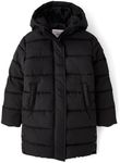 The Children's Place Girls' Medium Weight Jacket, Wind, Water-Resistant, Black Long Puffer