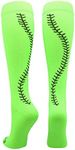 MadSportsStuff Softball Socks with Stitches Over the Calf (Neon Green/Black, Small)