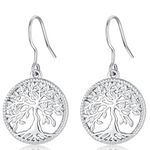 Friggem Tree of Life Earrings for Women, 925 Sterling Silver Family Tree Dangle Earrings for Girls, Jewelry Gifts for Mother Friend Wife