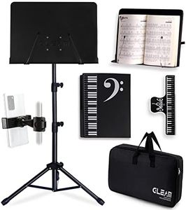 GLEAM Sheet Music Stand - 5 in1 Desktop Book Stand Metal with Carrying Bag Folder and Clamp