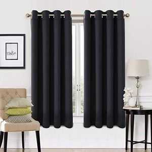 EASELAND Blackout Curtains 2 Panels Set Thermal Insulated Window Treatment Solid Eyelet Darkening Curtain for Living Room Bedroom Nursery,Black,46x54 Inches
