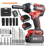 Cordless Impact Wrench1/2, 750Ft-lbs (1000N.m), 21V Power Impact Wrenches, 4-Mode Speed, 2x4.0AH Battery High Torque, 5 Sockets, 8 Drill, 6 Screws, Electric Impact Driver for Car Home Truck