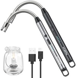 2 Pack Candle Lighters Long Reach Electric Lighter Rechargeable USB Arc Plasma Lighter Electronic Windproof Lighter For BBQ Stove, Camping, Firework (Black & Silver)
