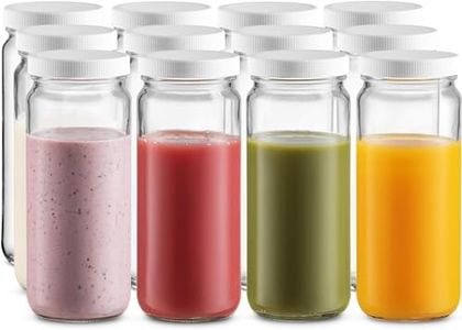 Travel Glass Drinking Bottle Jar 16 Ounce [12-Pack] Plastic Airtight Lids, Reusable Glass Water Bottle for Juicing, Smoothies, Kombucha, Tea, Milk Bottles, Homemade Beverages Bottle