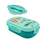 Animals Lunch Boxes Plastic Snack Box Two Compartments Fork Leak Proof Lightweight Food Container BPA-Free Sandwich Boxes Durable Lunchbox Kids Summer Travel School Nursery Picnic | 20cm