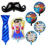 8 Pcs Fathers Day Balloons, 40 Inch Superhero Dad Happy Father's Day Foil Balloons Best Dad Trophy Tie Beard Shaped Mylar Balloons, Fathers Day Party Decorations Supplies