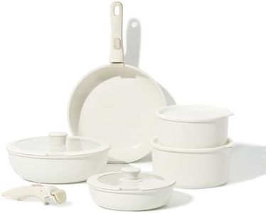 CAROTE 11pcs Pots and Pans Set, Nonstick Cookware Sets Detachable Handle, Induction RV Kitchen Set Removable Handle, Oven Safe, Cream White (0R-69ZT-RU42)