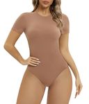 SHAPERX T-Shirt Bodysuit Tops for Women Soft Crew Neck Body Shaper Fit Everybody Thong Jumpsuit, SZ5249-Sienna-2XL