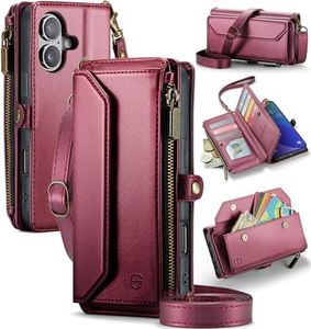 Strapurs Crossbody Wallet Case Compatible with iPhone 16 Plus 6.7" RFID Blocking 10-Card Holder Soft PU Leather Magnetic Snap Shoulder Strap Zipper Pocket Phone Case Fit for iPhone 16 Plus - Wine Red