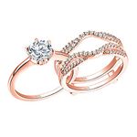 Wuziwen Classic Infinity Wedding Rings for Women Rose Gold Cz Engagement Ring Set Sterling Silver Sz 6.5