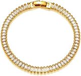 MEVECCO Bracelet for Women Gold Tennis Chain Baguette Zirconia Cut Faux Diamond 14K Gold Plated Dainty Simple Jewelry