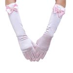 AWOCAN Girls Princess Dress up Bows Stretch Satin Dress Gloves Long Gloves Formal Gloves (style1-pink)