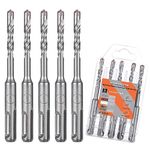 HPMAISON SDS Plus Rotary Hammer Drill Bit Set 6mm x 110mm, 5PCS Cross Drill Bits Hammer Impact Drill Bit 4-Cutter Carbide Tips for Drilling Stone, Concrete, Brick Wall, Cement, Masonry