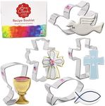 Communion Baptism Confirmation Easter Cookie Cutters 5-Pc. Set Made in The USA by Ann Clark, Chalice, Jesus Fish, Holy Cross, Dove, Fancy Cross