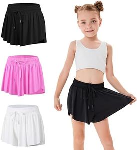 Girls 3 Pack Flowy Shorts with Spandex Liner 2 in 1 Youth Skirts for Fitness Running Sports Skort with Pockets Size 5 Set 04