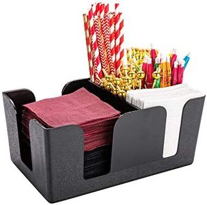 Restaurantware 9.5 x 5.8 x 4.2 Inch Bar Caddy, 1 Pebbled Napkin Holder-6 Compartments, Organize Straws, or Condiments, Black Plastic Bar Organizer, for Homes, Bars, Restaurants, or Offices