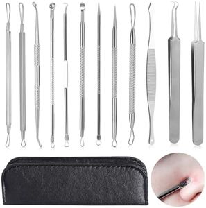 12 Piezas Puntos Negros Extractor Kit, Quita Espinillas y Puntos Negros, Profesional Removedor de Espinillas, Herramientas de Acero Inoxidable Acné Espinillas, para la Nariz Cuidado Facial