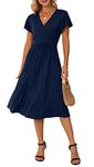 GRECERELLE Womens Summer Wrap Dress Ladies Casual Ruffle Short Sleeve V-Neck Floral Beach Dresses for Women (02 Navy Blue, M)