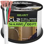 GearIT 14/4 Speaker Wire (100 Feet) 14AWG Gauge - Fire Safety In Wall Rated Audio Speaker Wire Cable / CL2 Rated / 4 Conductors - OFC Oxygen-Free Copper, White 100ft