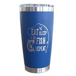 Eat Sleep Fish Fishing Coffee Tumbler (Royal Blue), Fishing Travel Mugs for Men, Fathers Day Gift for Him, Stainless Steel Tumbler with Lid