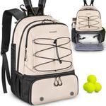 Arcoyard Tennis Bag, Large Tennis Bags For Women, Tennis Backpack with Ventilated Shoe Compartment and Insulated Pocket, Hold 2 Tennis Pickleball Rackets, Tennis Pickleball Balls and More, Beige