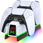 PS5 Controller Charger Station for PlayStation 5 Dualsense/Dualsense Edge, Charging Station with 4 RGB Light, PS5 Controller Accessories Charging Dock, White Black