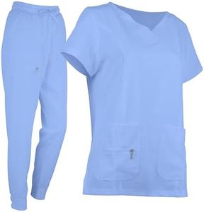 Med5 Breathable Scrubs For Women Set- Soft 2 Piece Medical Uniform with V-Neck Top & Jogger Scrub Pants For Women- Durable, Lightweight, Stretchy Wrinkle-Resistant Womens Scrubs (Sizes S-XXL)