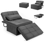 COSTWAY 4-in-1 Convertible Sofa Bed, Single Sofa Chair Sleeper Folding Ottoman with Adjustable Backrest, Retractable Legs and Pillow, Modern Tufted Lounge Couch Guest Bed (Linen Fabric, Grey)