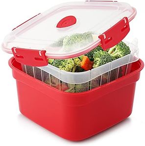 3 Piece Microwave Steamer basket with Removable Strainer - 2 Liter Microwave Steamer for Vegetables, Broccoli & Fish - BPA Free Veggie Steamer with Airtight Locking Lid