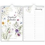 Perpetual Calendar – Undated Calendar 12-Month for Birthday, Anniversaries, Important Days, Festivals Reminder, 6'' x 10'' with 2 Lines Per Days, Twin-wire Binding, Thicker Paper, Minimalist Flowers