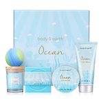 Spa Gift Kit for Women - 5 Pcs Bath and Body Gift Set with Ocean Scent, Includes Scented Candle, Bath Bomb, Body Butter, Hand Cream, Soap. Gift for Women Spa Gift Basket for Her, Birthday Mothers Day Gifts Idea