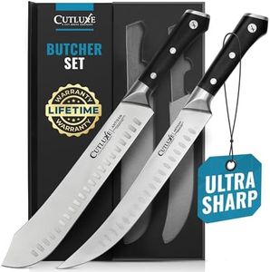 Cutluxe Butcher Knife Set – Cimeter Breaking & Bullnose Carving Knives for Meat Cutting – Professional Knife Set, Razor Sharp German Steel,Full Tang, Ergonomic, Butcher Knives for BBQ – Artisan Series