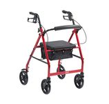 Drive DeVilbiss Lightweight Aluminium Rollator with Seat and Backrest – Four Wheel (8 Inch, Spirit Red)