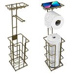 Vinsani Metal Freestanding Toilet Paper Roll Holder & Storage - 4 Tissue Paper Rolls with Multifunctional Storage Rack Minimalist Modern Style Rust Resistant for Toilet Bathroom – Bronze