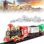 Alokrupswam Classic Christmas Train Set with Lights and Sounds Railway Tracks Sets Battery Operated Locomotive Engine and Tracks Playset for Under The Tree Electronic Toys Gift for Kids