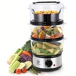 SUPERLEX 3-tier Electric Food Steamer, 8L Capacity Vegetable Steamer with 3 Detachable Cooking Bowl and Lid, 60 Minute Timer, Automatic Shut-Off, BPA-Free