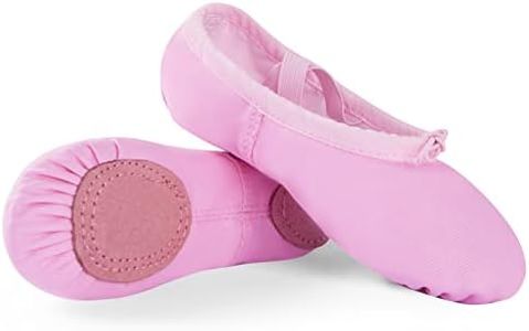 TIEJIAN Canvas Ballet Shoes for Girls, Dance Practice Slippers Split Soft Leather Flat Shoes(Toddler/Little Kid/Big Kid), Pink, 8 Toddler