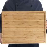 Extra Large Bamboo Wood Cutting Board, 24 x 18 Inch Kitchen Wooden Chopping Board with Juice Groove, Reversible Butcher Block Cutting Board for Meat, Turkey Carving