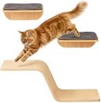 Cat Wall Shelves for Cat Wall Steps, Perch, Ladder, Wooden Floating Modern Mounted Space Saving Furniture with Scratching Cushion Removal Cover for Climbing, Jumping and Sleeping (Steps & Slide)